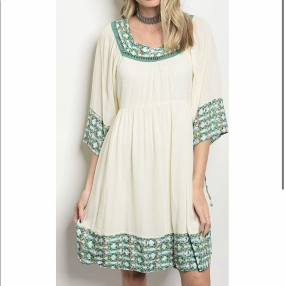 Esley Dresses & Skirts - Esley Ivory Boho Floral Trim Dress